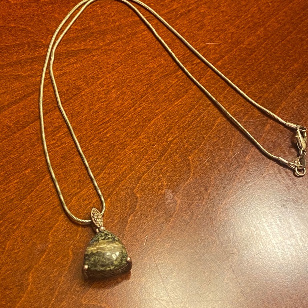 Celtic green jasper silver necklace